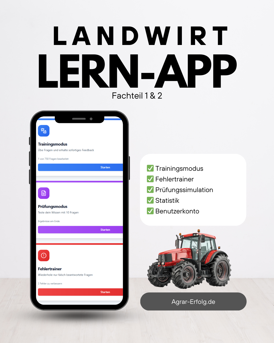 Agrar Trainer – LernApp für deine Landwirt-Prüfungsvorbereitung (Fachteil 1 & 2)